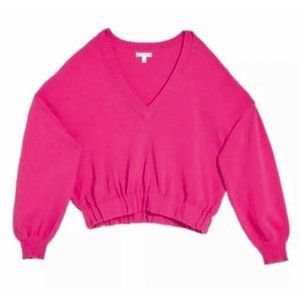 Abound Women's Elasticized Hem V-Neck Knit Sweater Pink Magenta XSmall